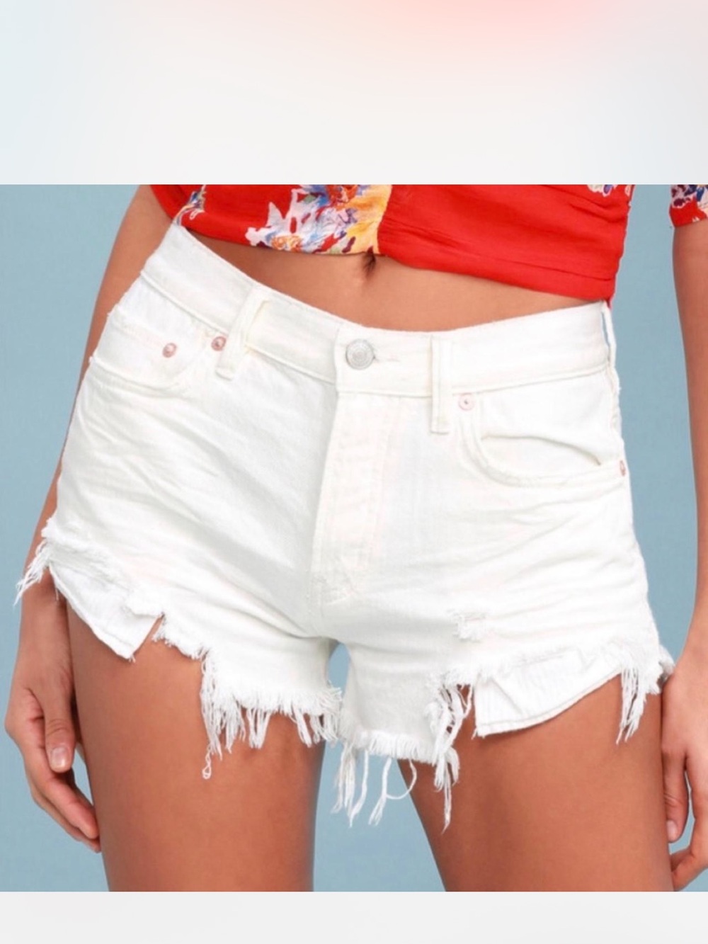 Free People we the free Women’s White Frayed Denim Shorts-25